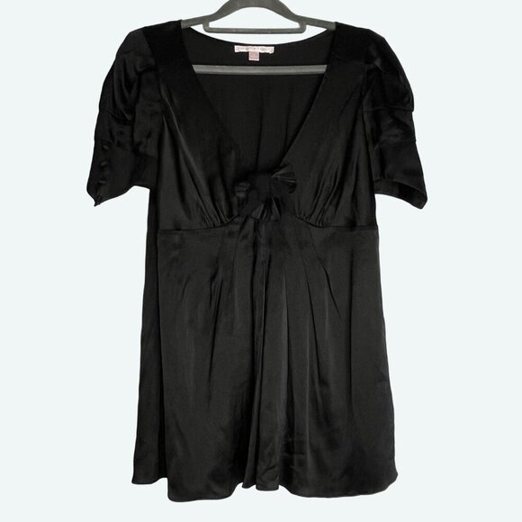 Rebecca Taylor Silk Blend V-Neck Empire‎ Waist Flutter Sleeve Blouse Black 10 - Picture 1 of 9